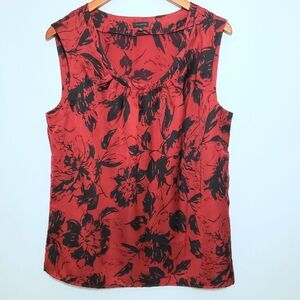 Talbots Red Black Sleeveless Scoop Neck Top Sz L